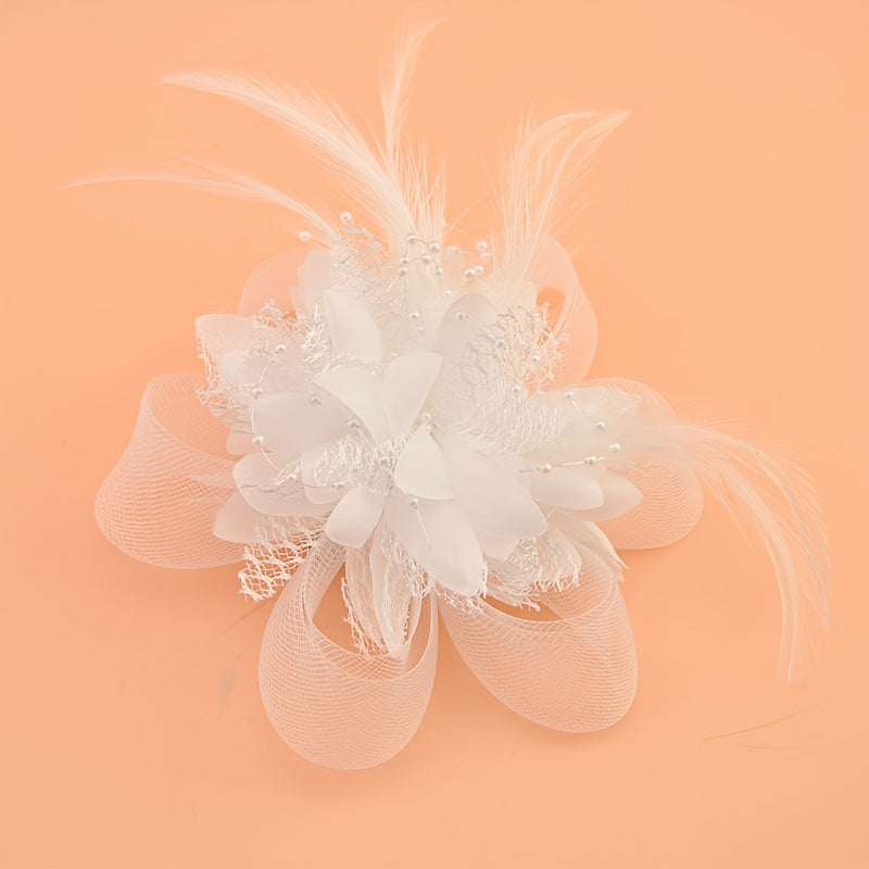 Faux Feather Mesh Flower Clip for Women Prom Party Dry Clean Accessory