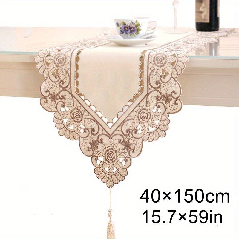 Polyester Table Runner Floral Pattern Solid Table Cover Holiday Decoration