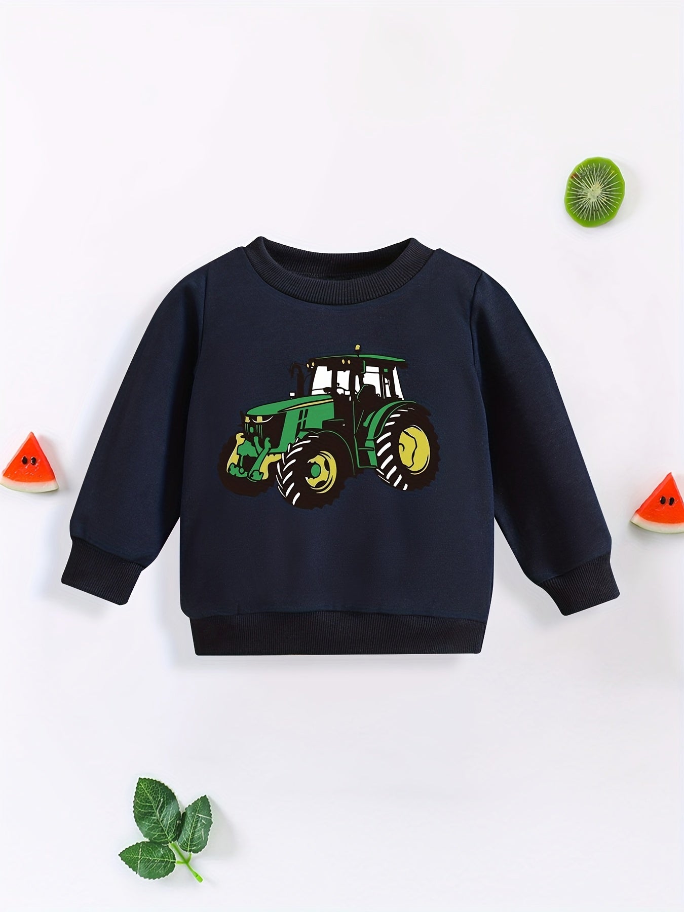Baby Tractor Print Sweatshirt Long Sleeve Pullover