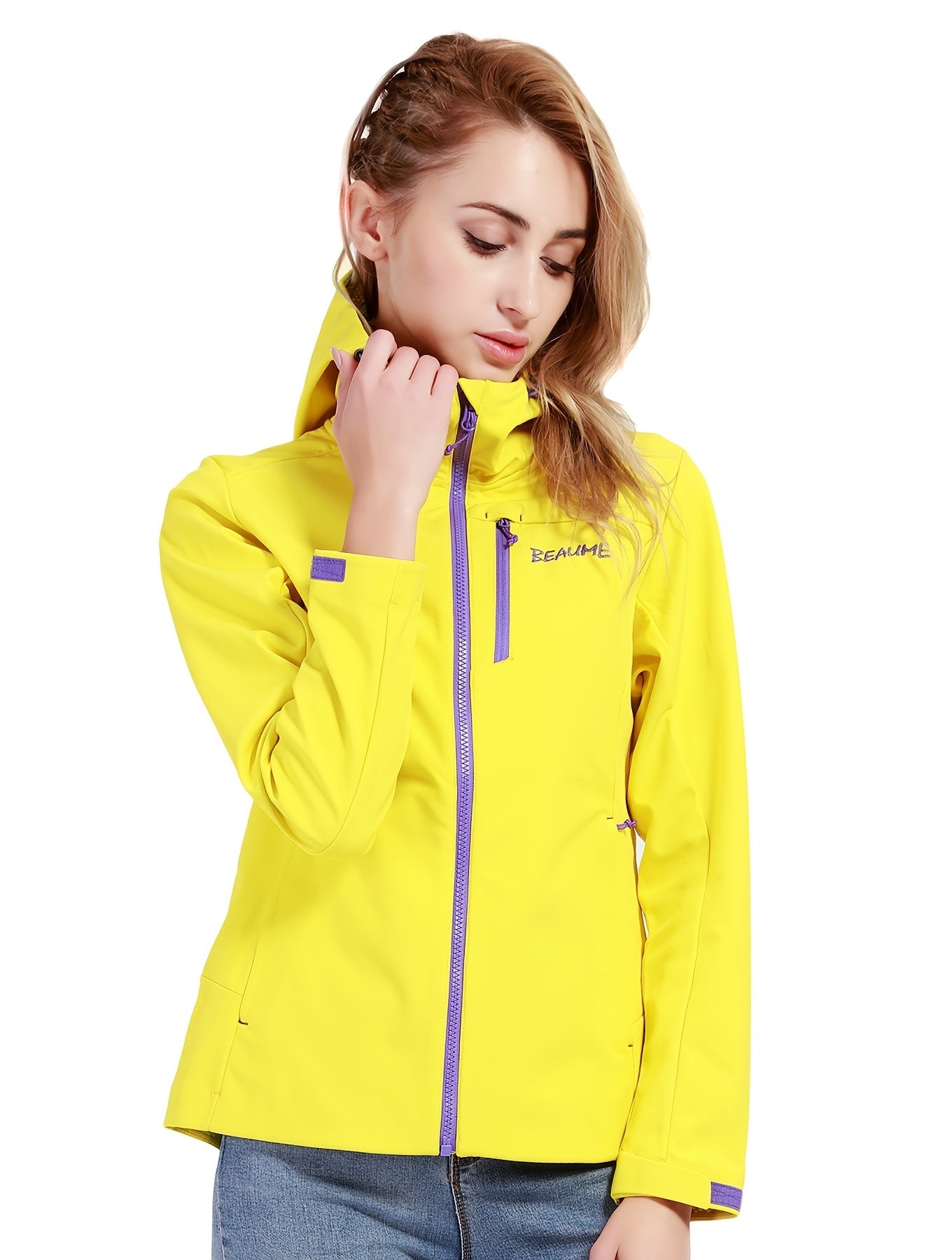 Women's Letter Embroidery Hooded Jacket Softshell Coat