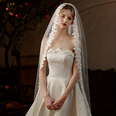Bridal Long Head Veil Embroidered Lace Flower Wedding Hair Accessories