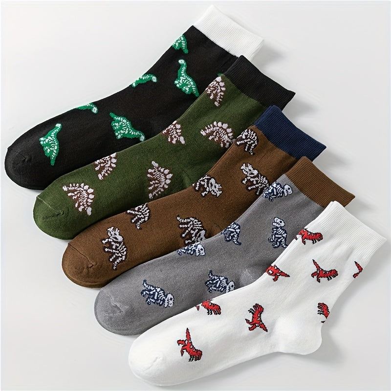 5 Pairs Cute Dino Print Mid Tube Socks Women's Stockings