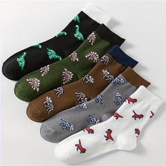 5 Pairs Cute Dino Print Mid Tube Socks Women's Stockings