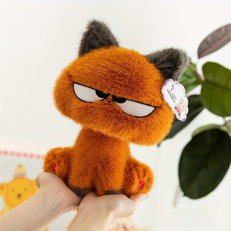 Cartoon Cat Plush Toy with Glasses Soft Polyester Stuffed Animal Light Beige