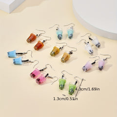 Summer Resin Earrings Multicolor Milk Tea Cup Girls Jewelry