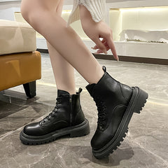 Winter Thermal Platform Lace Up Combat Boots Zipper Women's Footwear