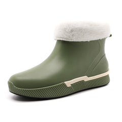 Women's Plush Lined Platform Rain Boots Waterproof Slip On Shoes