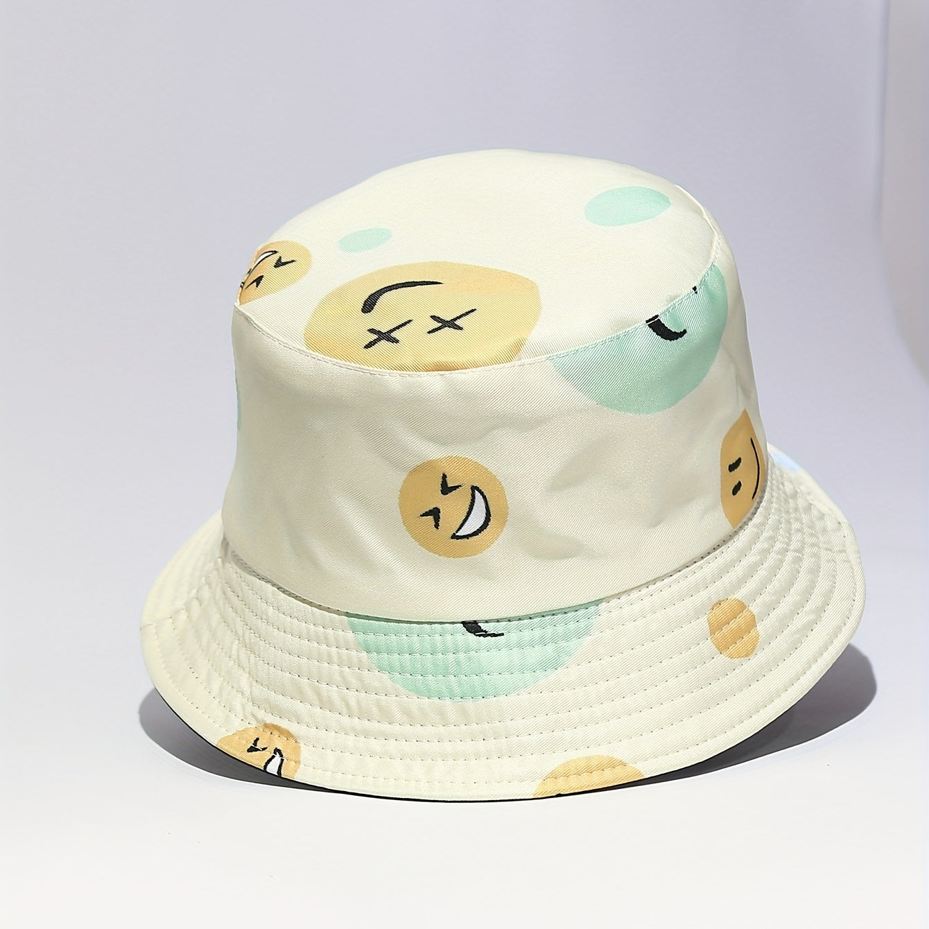 Cartoon Smiling Print Bucket Hat Yellow Lightweight Sunscreen Fisherman Cap