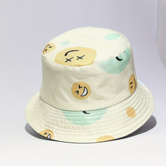 Cartoon Smiling Print Bucket Hat Yellow Lightweight Sunscreen Fisherman Cap