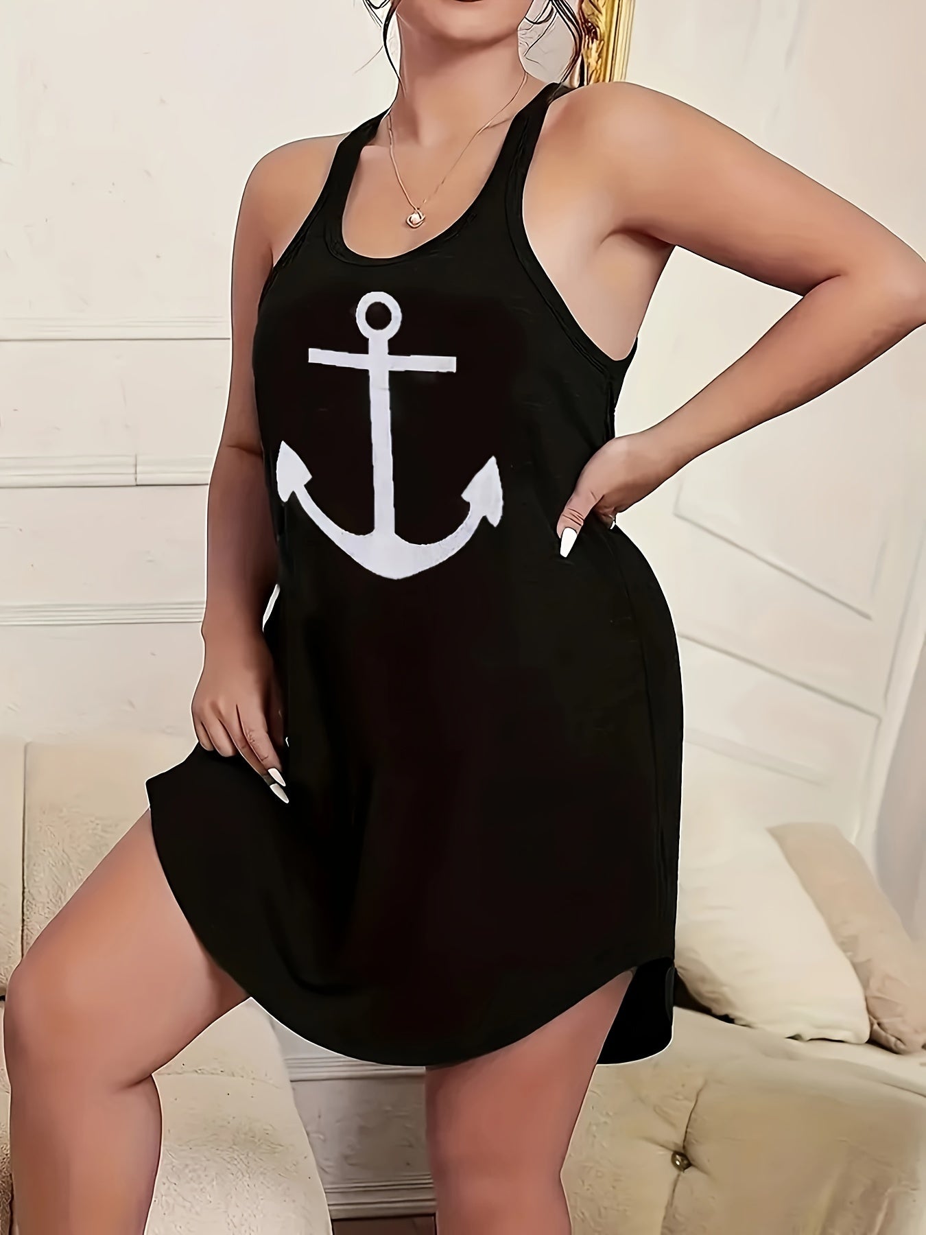 Anchor Print Racer Back Tank Sleep Dress