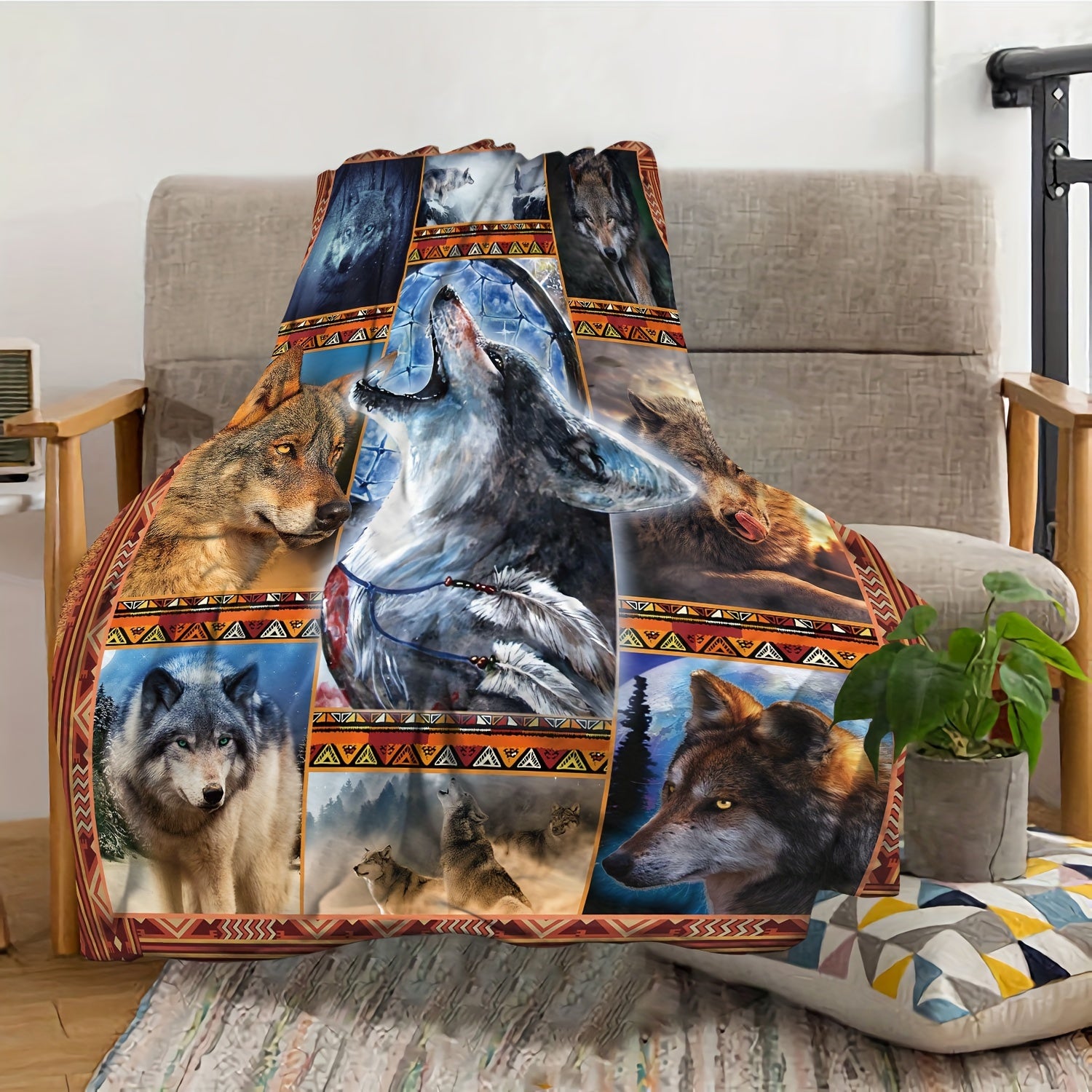 Outdoor Wolf Pack Blanket Camping Picnic Sofa Bedroom
