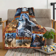 Outdoor Wolf Pack Blanket Camping Picnic Sofa Bedroom