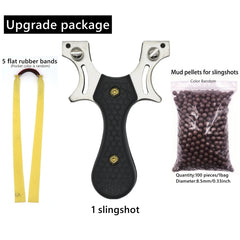 Stainless Steel Slingshot w/ Leather Pouch & Rubber Bands