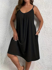 Casual Summer Dress Women's Solid Round Neck Cami Dress With Pockets