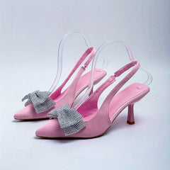 Rhinestone Bow High Heel Sandals Pointed Toe Slingback Stiletto Dress Pumps