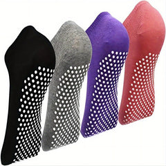 4 Pairs Solid Low Cut Non Slip Yoga Sports Socks with Silicone Bottom