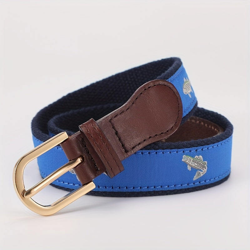 Men's Leather Belt Cartoon Pattern Webbing Waist Strap Pants Belt 2.0 98in