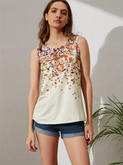 Vintage Floral Tank Top Sleeveless Crew Neck Casual