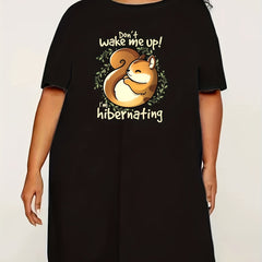 Comfort Sleep Dress Women's Plus Cartoon Print Short Sleeve Sleep