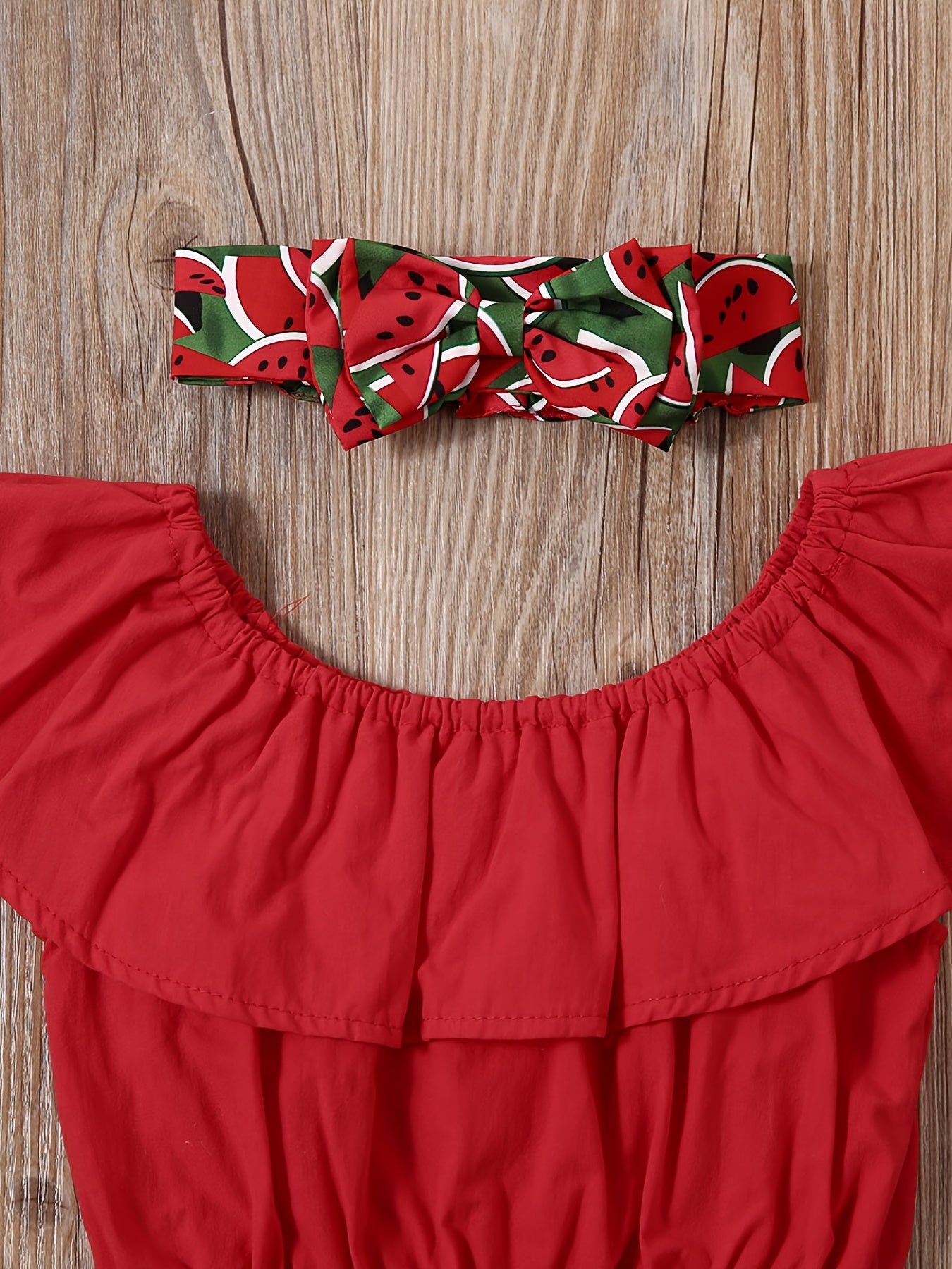 Cute Watermelon Off Shoulder Top & Skort Set with Headband