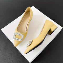 Rhinestone Buckle Low Heel Slip On Dress Shoes