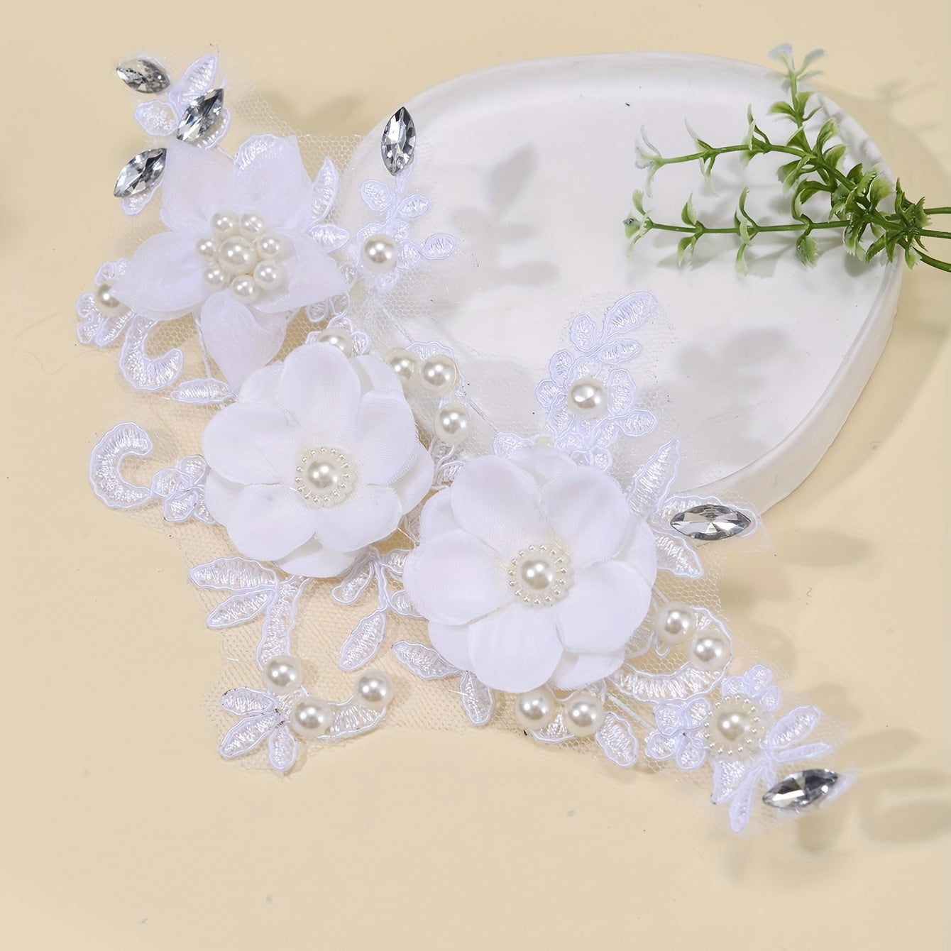 Lace Floral Faux Pearl Head Piece Bridal Wedding Hair Accessories Jewelry