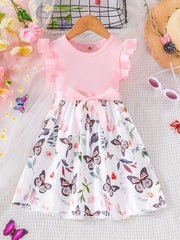 Toddler Girls Butterfly Graphic Princess Dress For Party Vacation