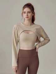 2pcs Crew Neck Long Sleeve Cover Up Shrug & Crop Tank Top
