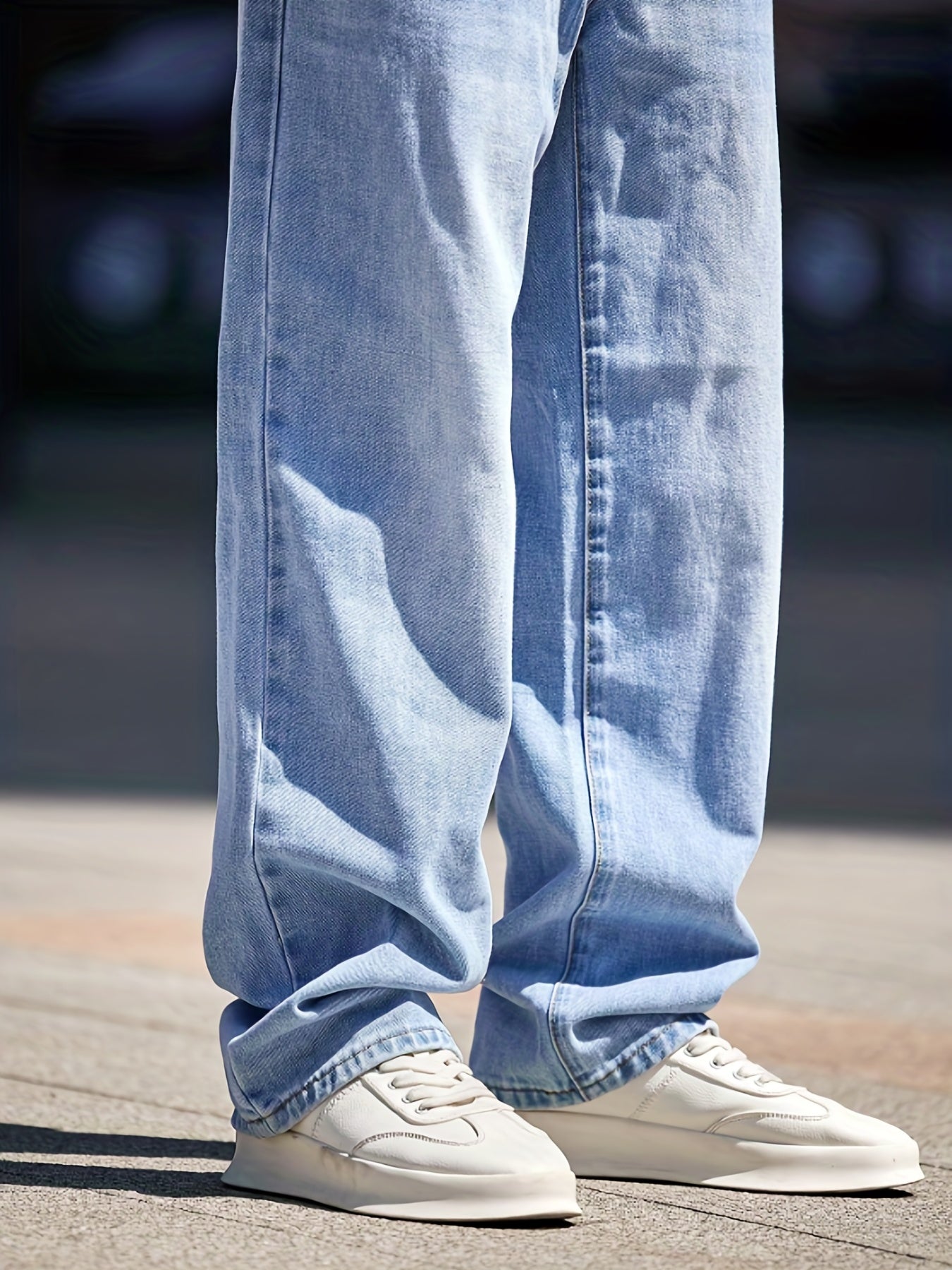 Wide Leg Distressed Denim Pants Mens Casual Street Style Jeans