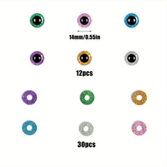 42pcs Glitter Safety Eyes 14 30mm Assorted Colors for Doll Teddy Bear Puppet Toy