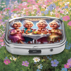 Cartoon Grandmothers Dinner Print Pill Case with 2 Compartments