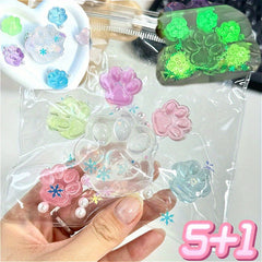 6pcs Glow in The Dark Squishy Cat Paw Fidget Toys with Glitter TPR Material