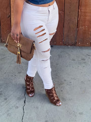High Waist Ripped Skinny Jeans Distressed High Rise Denim Pants