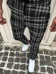 Plaid Slacks Men s Drawstring Trousers Retro Style Stretch Waist