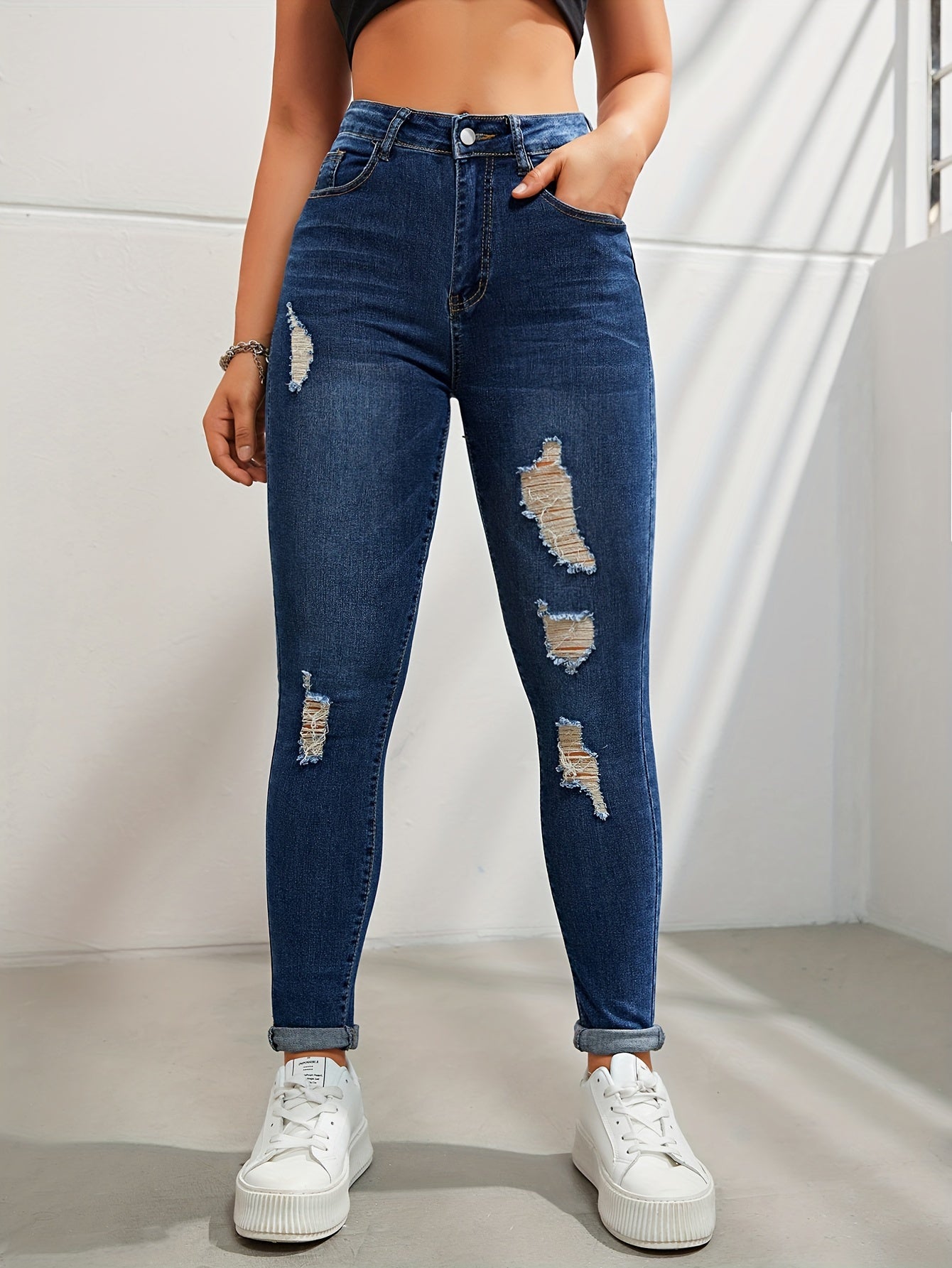 Ripped High Waist Skinny Jeans