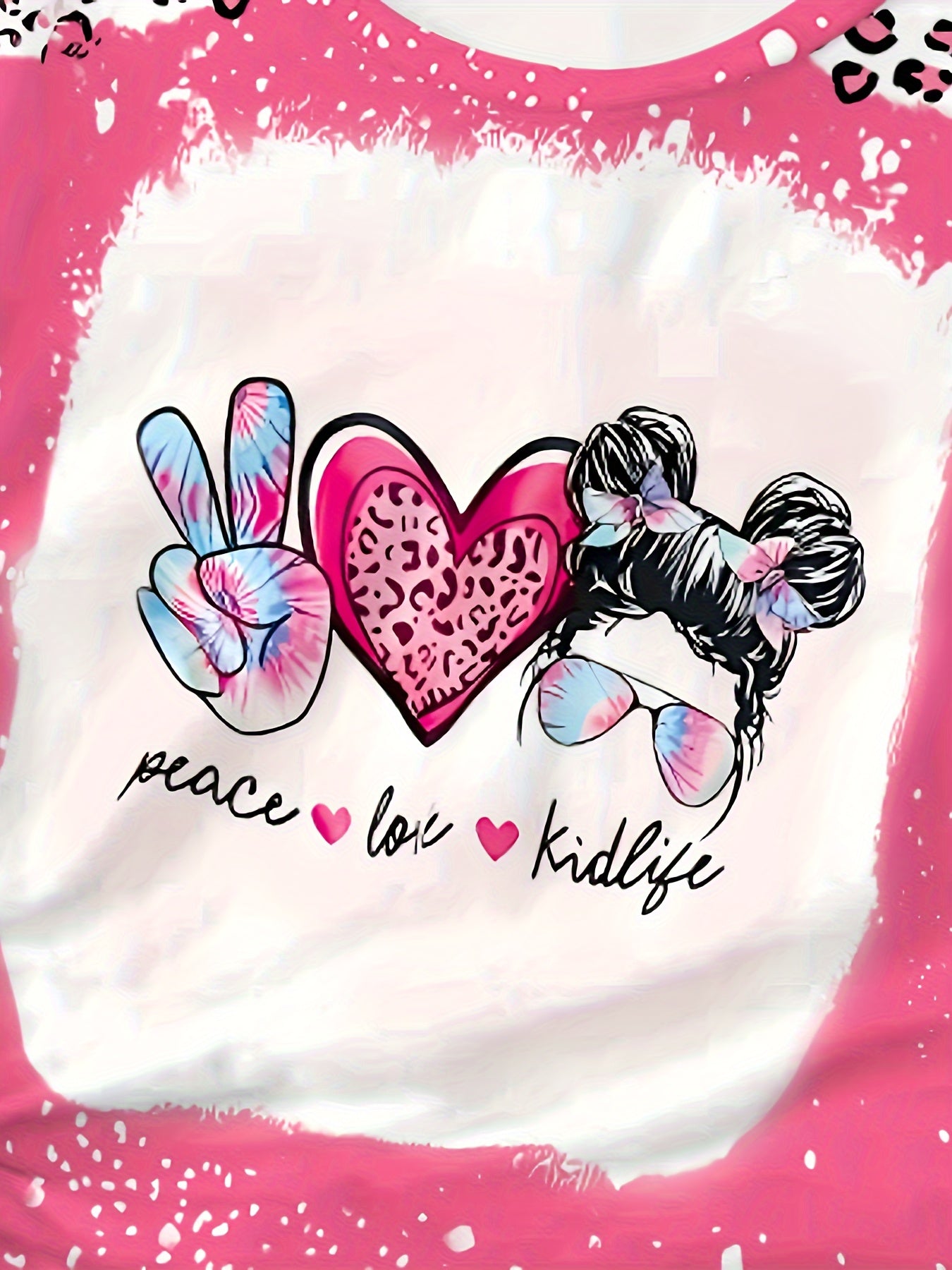 PEACE LOVE KIDLIFE Leopard Print Short Sleeve T shirt Girls Pullover