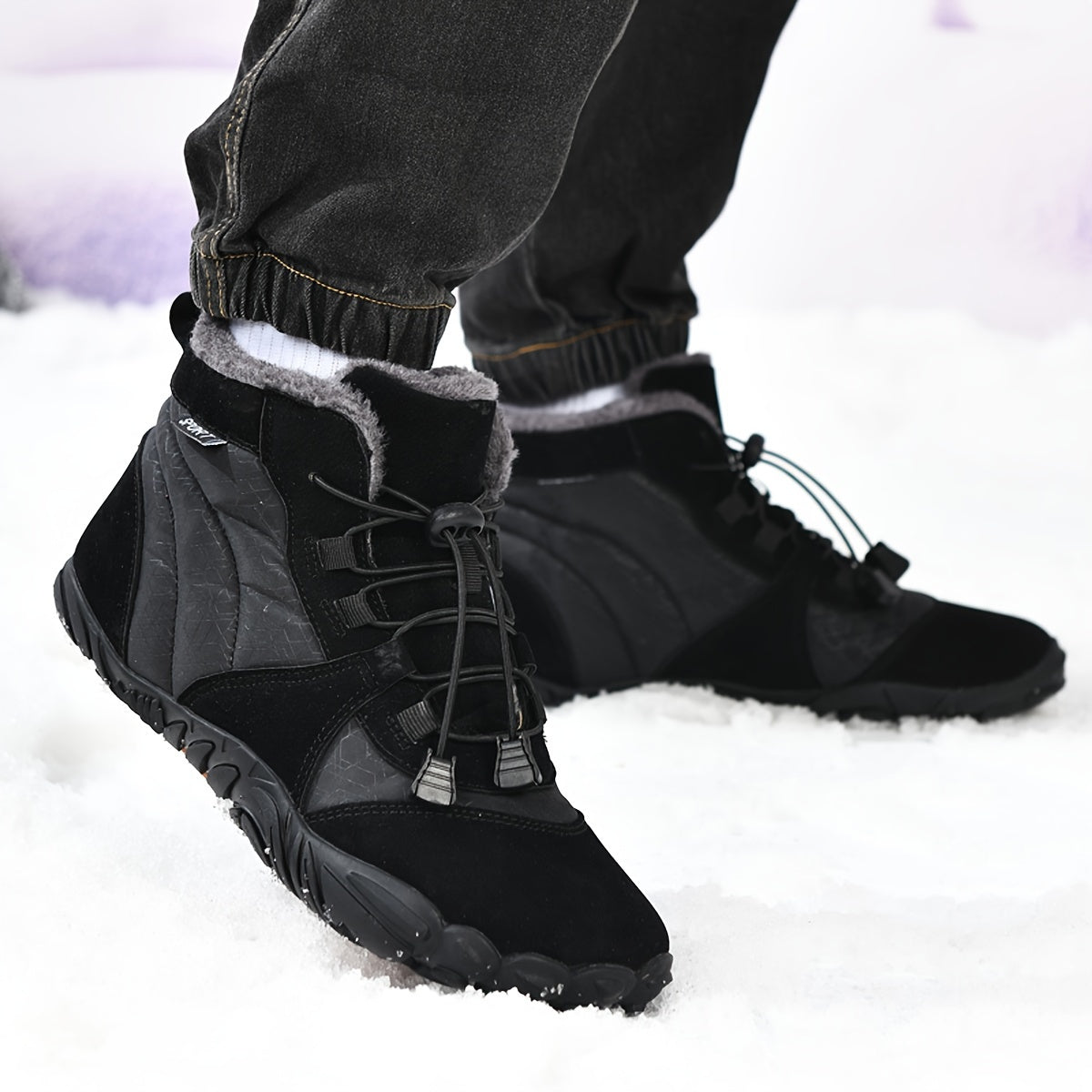 Men's Snow Boots Adjustable Buckle Warm Fleece Non slip Ankle Boots