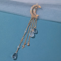 Girls Golden Moon Hair Clip Tassel Rhinestone Hairpin