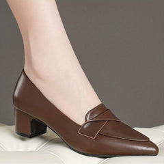 Retro Chunky Heel Slip On Shoes Pointed Toe Pumps