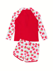Toddler Girls Strawberry Swimwear Set For Summer Surfing