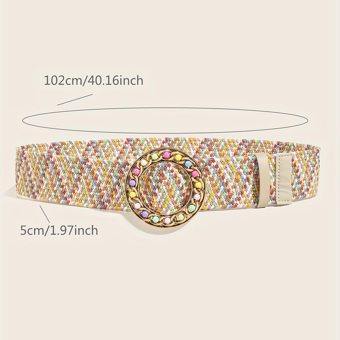 Boho Candy Straw Belt Hollow Out Buckle Elastic Waistband
