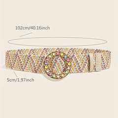 Boho Candy Straw Belt Hollow Out Buckle Elastic Waistband