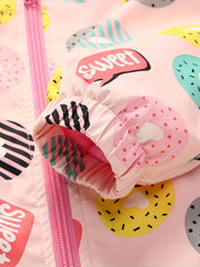 Girls' Cartoon Donuts Fleece Jackets Full Zip Hooded Tunic Windbreaker