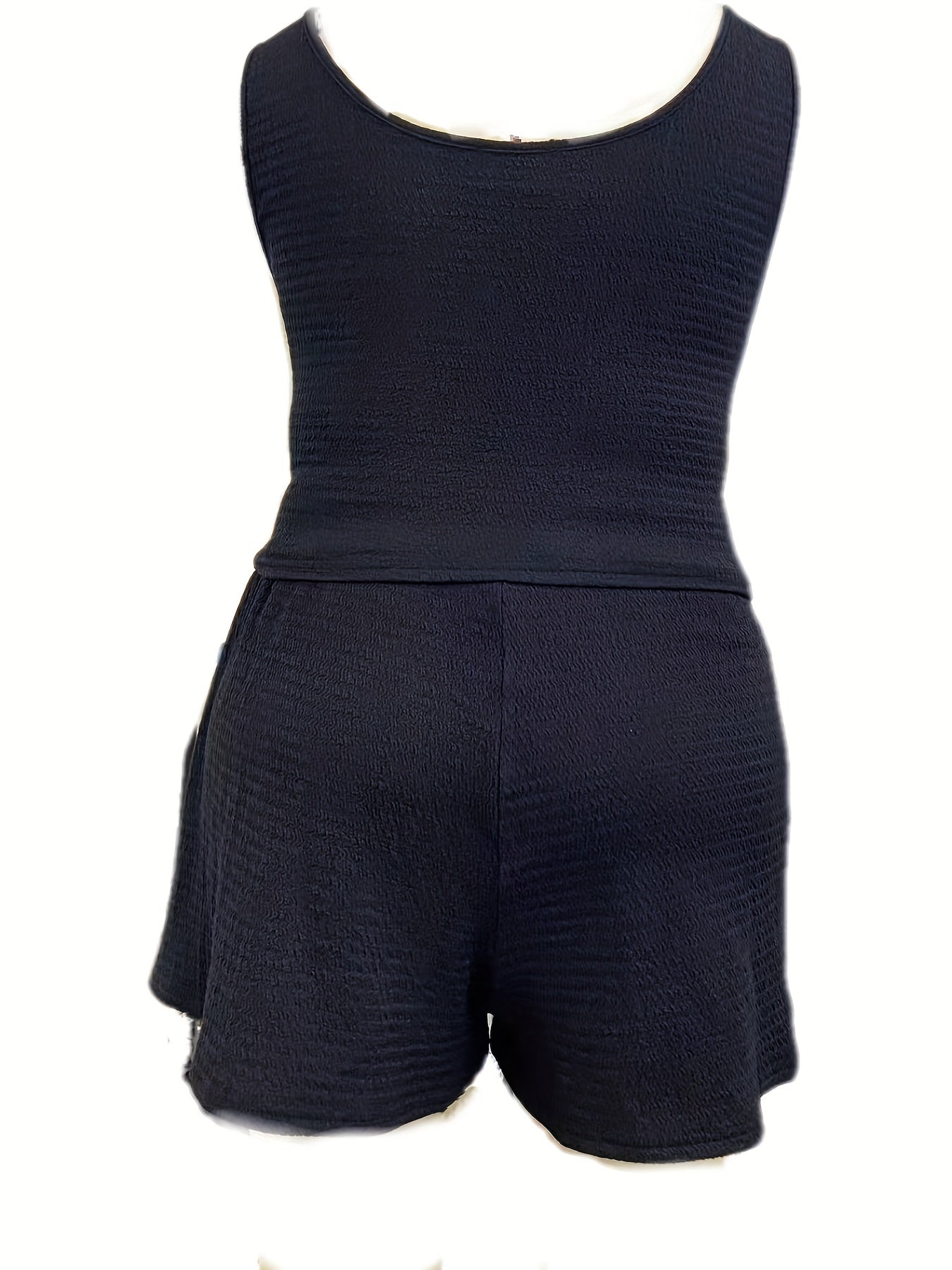 Solid Round Neck Tank Top & Drawstring Elastic Shorts Set