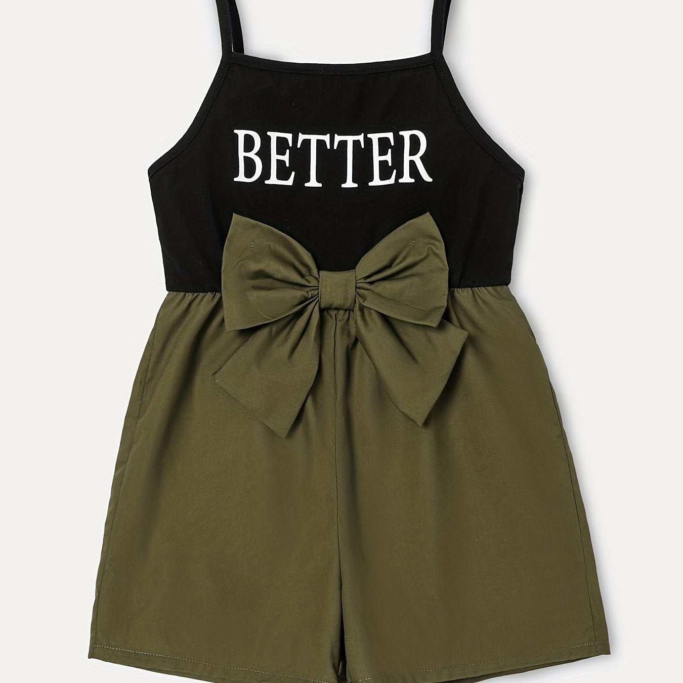 Girls Letter Graphic Bow Front Spliced Cami Rompers Kids Summer Clothes