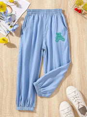 Girls Cartoon Bear Loose Casual Pockets Jeans Summer Clothes