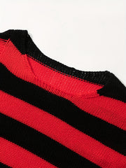 Knitted Ripped Striped Sweater Men's Warm Pullover for Fall Winter