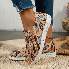 Retro Print Flat Sneakers Women's Lightweight Slip On Flat Sport Shoes