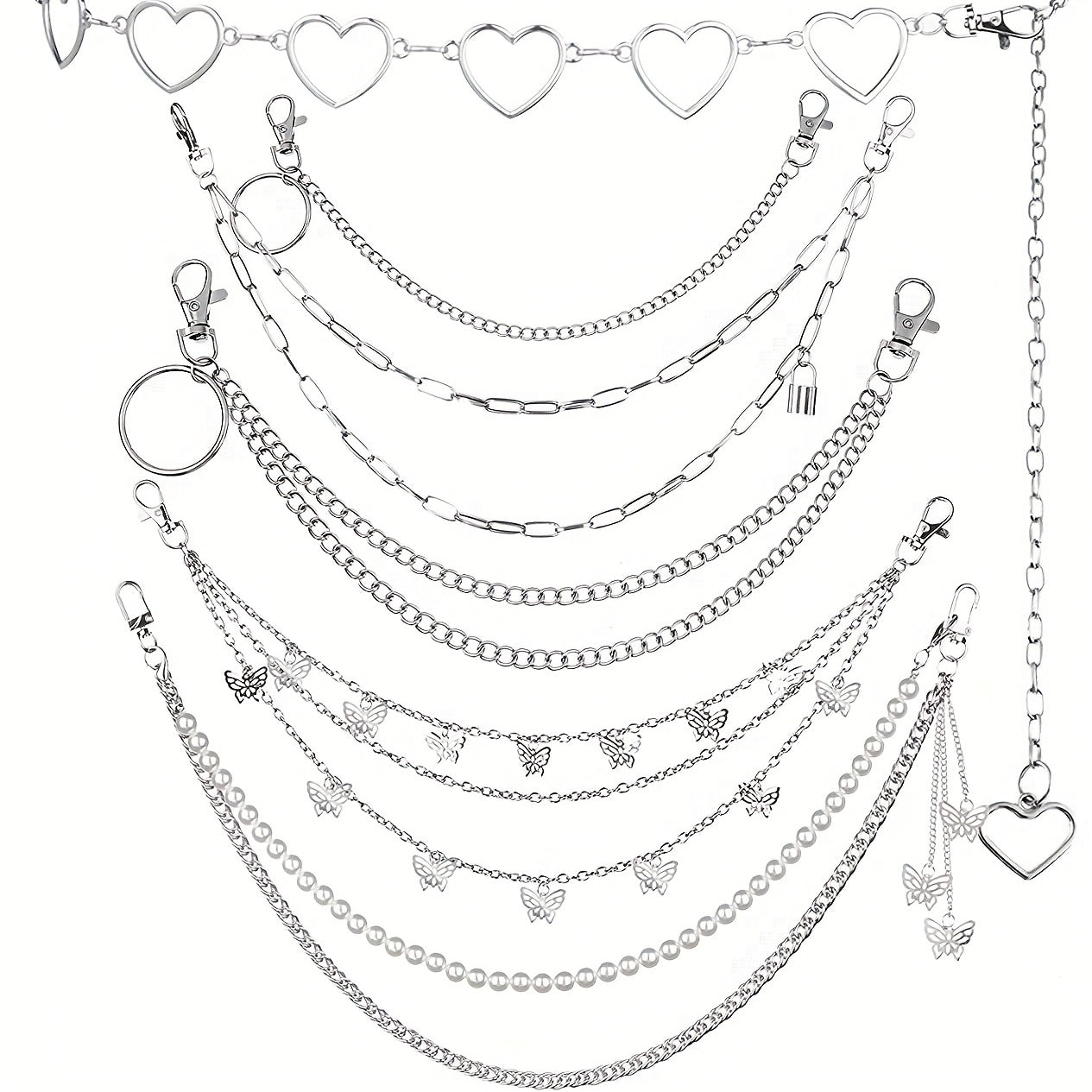 6pcs Punk Jeans Chain Waist Chain Hip hop Rock Chain For Men