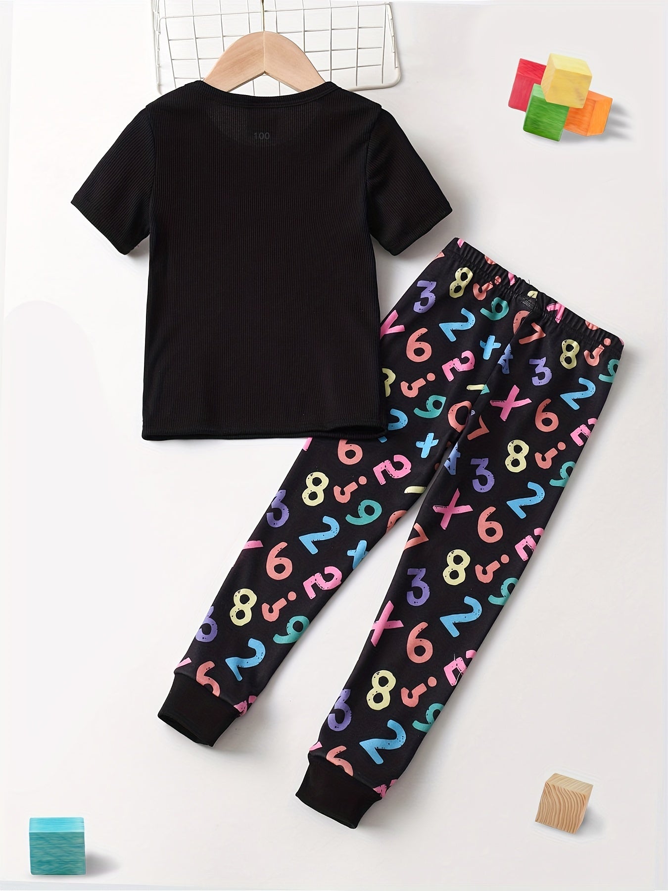 Boys 2pcs Math Number Print Top & Pants Pajamas Set